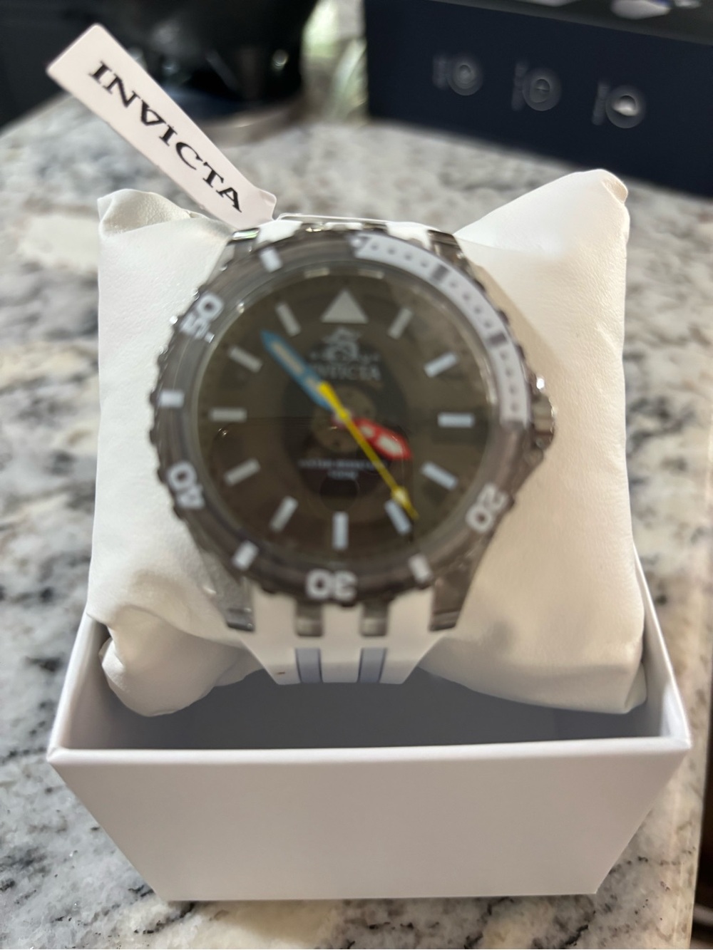 Invicta White Strap Watch with Black Dial and Colorful Hands - Picture 1 of 5